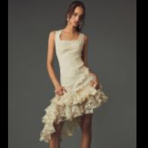 Geisha Designs Square-Neck Ruffled Asymmetrical Lace Dress - Picture 2 of 4